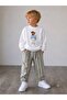 Boy's Teddy Bear Printed Sweatshirt Linen Trousers Top and Bottom Set