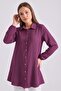 Women's Shirt Collar Wooden Buttoned Collage Elastic Aerobin Woven Tunic - Regular Fit - 4