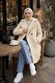 Women's Double-Breasted Lined Buttoned Beige Plush Coat - 3