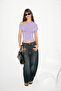 Azuran women's soft and flexible fabric one shoulder open smocked detailed body-fitting lilac blouse - 4