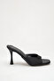 Black Satin Blunt Toe Women's Heeled Slippers - 4
