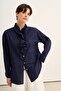 Women's Cotton Ruffle Shirt Navy Blue