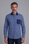 Navy Blue Regular Fit Cotton Long Sport Collar Pocket Shirt