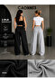2-Piece Women's Ny Printed Sweatpants (Black-Grey) Oversize Baggy Loose Legs - 2