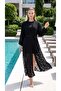 Hijab Jacquard Black Chiffon Geometric Patterned Kimono Pareo Swimwear Beachwear