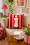 Punch Embroidered Throw Pillow Cover - 43*43 cm - Pink Letter I - Pnk001