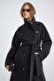 Knitted and Button Detailed Double-Breasted Premium Coat Black 3170 - 2