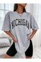 Women's Gray Michigan Printed Oversize T-Shirt