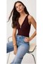 Women's Brown V-Neck Metal Buckle Snap Sleeveless Blouse