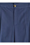 Navy Blue Elastic Waist Linen Blend Women's Trousers - 4