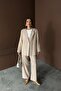 Women's Beige Jacket-Pants Set Striped Jacket Pants Set Jacket Collar Lined Wide Leg Woven - 3