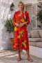 Narçiçeği V-Neck 3/4 Sleeve Hidden Pocket Pleated Floral Printed Casual Viscose Woven Dress 110 58 - 7