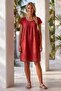 Brick Color Pool Collar Low Sleeve Pocketed Robe and Woven Dress with Embroidery on the Sides 95 55