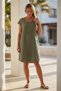 Khaki Pool Collar Low Sleeve Pocketed Robe and Casual Muslin Woven Dress with Embroidery on the Sides 95 55 - 3