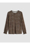 Original Oval Collar Patterned Blouse - 5