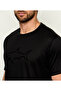 Men's Regular Fit Round Neck Logo Embossed Cotton Short Sleeve Black T-Shirt - 2