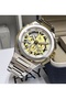 Men's Gray Gold Steel Cord Skeleton Dial Wristwatch - 4