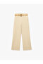 Linen Blend Pocketed Loose Straight Leg Striped Belted Trousers