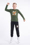 Boy's Round Neck Top and Bottom Set with Print Detail and Elastic Cuffs - 5