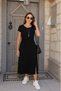 Women's short sleeve round neck waist lace-up front Slit aerobin dress - 5