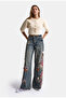 Women's Denim Color 4W6-8 Palazzo Fit Embroidery and 3D Rose Detail Special Design Denim Jean - 2