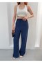 Women's Navy Blue High Waist Lace-Up Muslin Trousers Sr5200 - 3