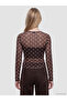 Brown Crew Neck Polka Dot Blouse - 4