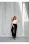 Women's Black High Waist Lace-Up Muslin Trousers Sr5200 - 4