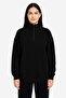 Three-thread ribbed crew neck half-zip sweatshirt - black - 4