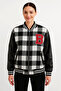 Lumberjack College Jacket with Faux Leather Sleeves and Lining - Gray - 3