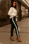 Women's High Waist Elastic Side Striped Detail Leather Trousers - 2