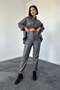 Women's Smoked Shirt-Pants Set Faux Leather Shirt Pants Set Oversize Buttoned High Waist