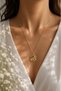 Four-Leaf Clover Steel Necklace with Evil Eye Beads (Gold Color) - 2