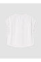 White Crew Neck Gathered Muslin Blouse - 4