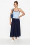 Women's Navy Blue Elastic Waist Pocket Detailed Flowy Maxi Skirt 7597 60286144 - 2