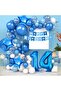 Blue Number 14 Birthday Party Balloon & Banner Set. - 2
