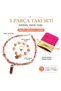 Natural Agate Stone 3-Piece Women's Jewelry Set – Necklace, Flower Charm Bracelet, and Adjustable Ring, Fuchsia Ke - 5