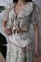 Women's Brown Blouse Skirt Set Lace Trim Tie-Up Flounce Midi - 4