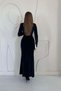 Women's Black Velvet Look V-Neck Rose Detailed Slit Maxi Dress - 4