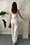Women's Beige V-Neck Bow Front Sleeveless Wide Leg Cotton Blouse Pants Set - 5