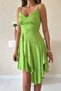 Women's Green Strappy V-Neck Jacquard Asymmetrical Hem Mini Dress - 5
