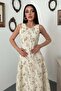 Women's Brown Sleeveless Floral Embroidered Lined Cup Detailed A-Line Maxi Dress - 2