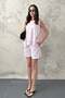 Women's Pink Shorts Set Sleeveless Round Neck Stitching Detailed Pocketed Cotton - 2