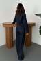 Women's Blue Jacket Pants Set with Gold Buttons Wide Leg Denim with Pockets - 5