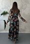Women's Black Floral Print Chiffon Shirt Collar Belted Long Sleeve Maxi Dress - 5