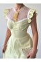 Women's Sari Midi Dress Plaid Patterned Lace Collar Ruffle Sleeves Flounces - 3