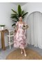 Women's Floral Pattern Pink Floral Print Chiffon Midi Dress Heart Neckline Balloon Sleeves - 6