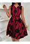 Women's sleeveless v-neck patterned short supreme dress with belted waist - 4