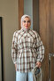Women's Plaid Pattern Waist Tie Shirt Green