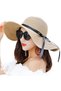 White women's sun hat, women's wide-brimmed straw hat, wide-brimmed soft hat, foldable beach hat with bow, women's accessory sun hat - khaki